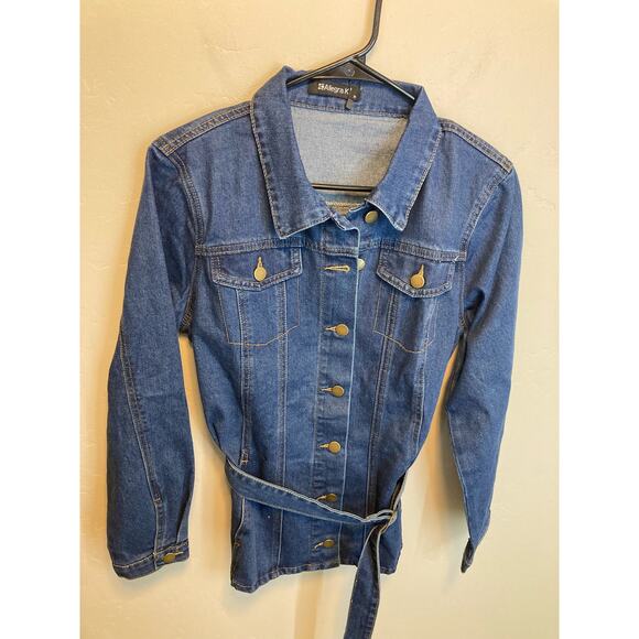 Allegra K Long Sleeve Denim Tie Waist Belt Button Up Jacket NEW Size Medium - Picture 4 of 10